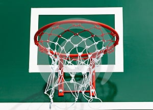 Basketball hoop under sunlight