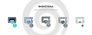 Basketball icon in different style vector illustration. two colored and black basketball vector icons designed in filled, outline