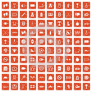 100 basketball icons set grunge orange