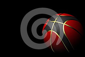 Basketball isolated on black background with red, black and gold colors