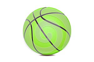 Basketball isolated on white background. Green ball, sport object concept. New emerald basketball with black lines. 3D