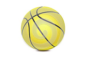 Basketball isolated on white background. Yellow ball, sport object concept. New golden color basketball with black lines