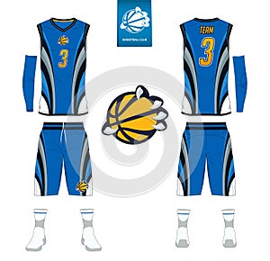 Basketball jersey, shorts, socks template for basketball club. Front and back view sport uniform. Tank top t-shirt mock up.