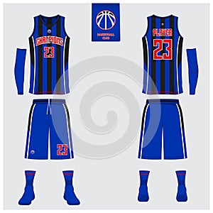 Basketball jersey, shorts, socks template for basketball club. Front and back view sport uniform. Tank top t-shirt mock up.