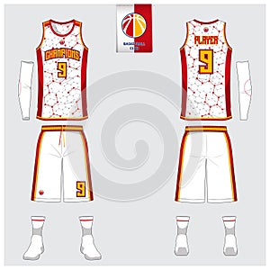 Basketball jersey, shorts, socks template for basketball club. Front and back view sport uniform. Tank top t-shirt mock up.