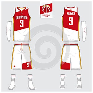 Basketball jersey, shorts, socks template for basketball club. Front and back view sport uniform. Tank top t-shirt mock up.