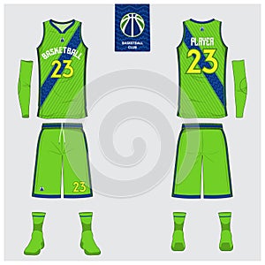 Basketball jersey, shorts, socks template for basketball club. Front and back view sport uniform. Tank top t-shirt mock up.