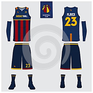 Basketball jersey, shorts, socks template for basketball club. Front and back view sport uniform. Tank top t-shirt mock up.