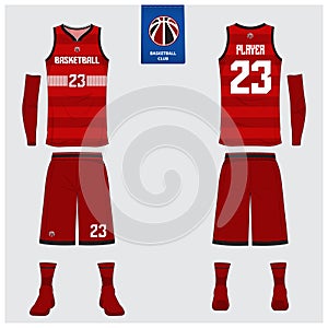 Basketball jersey, shorts, socks template for basketball club. Front and back view sport uniform. Tank top t-shirt mock up.