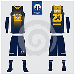 Basketball jersey, shorts, socks template for basketball club. Front and back view sport uniform. Tank top t-shirt mock up.