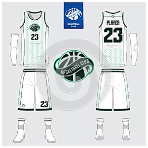 Basketball jersey, shorts, socks template for basketball club. Front and back view sport uniform. Tank top t-shirt mock up.