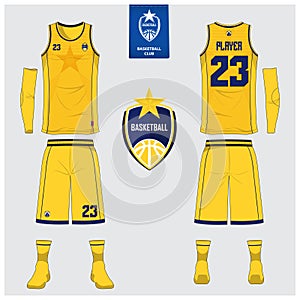 Basketball jersey, shorts, socks template for basketball club. Front and back view sport uniform. Tank top t-shirt mock up.