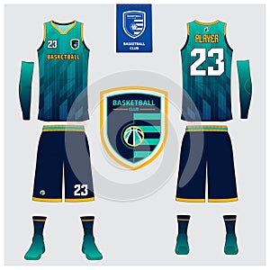 Basketball jersey, shorts, socks template for basketball club. Front and back view sport uniform. Tank top t-shirt mock up.