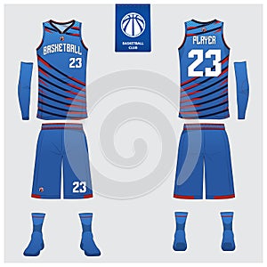 Basketball jersey, shorts, socks template for basketball club. Front and back view sport uniform. Tank top t-shirt mock up.