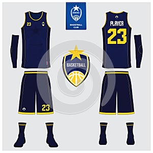 Basketball jersey, shorts, socks template for basketball club. Front and back view sport uniform. Tank top t-shirt mock up.