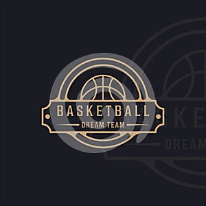 basketball logo line art simple vector illustration template icon graphic design. sport sign or symbol for team or club league and
