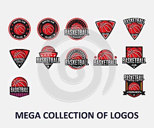 Basketball logos. America logo, Classic logo. Set of 12 basketball badges for your business. Modern design templates for your team