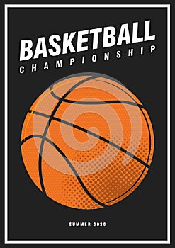 Basketball nba tournament sport poster design banner pop art style ball isolated on black background. luxury vertical flyer photo