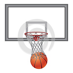 Basketball Through Net With Backboard photo