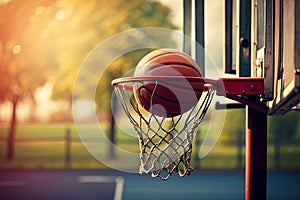 Basketball orange ball in the basket