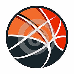 A basketball with orange and black panels against a plain white backdrop, A minimalist design featuring a basketball, minimalist