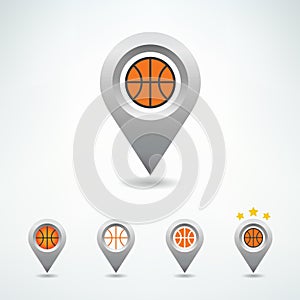 Basketball pin. Location pointer. Vector illustration