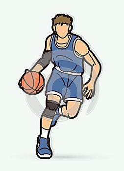 Basketball player action cartoon graphic vector