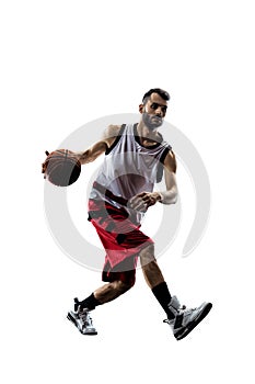 Basketball player in action isolated on white