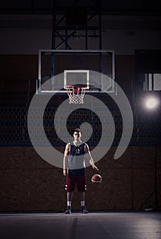 Basketball player, ball bounce, indoors