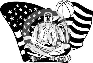 Basketball player with a ball outline vector illustration