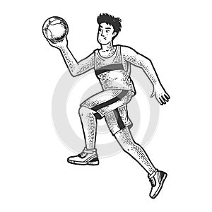 Basketball player ball sketch engraving vector