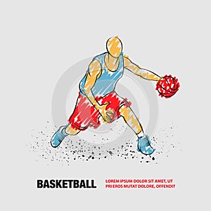 Basketball player with ball. Vector outline of Basketball player with scribble doodles style.