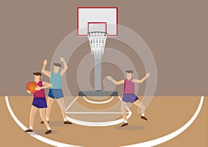 Guarding and Blocking in Basketball Game Court Vector Illustration