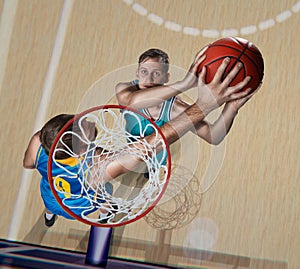 Basketball player is blocking shot