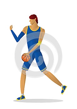 Basketball player in blue uniform with the ball.