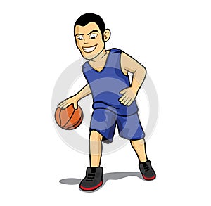 Basketball player cartoon character dribbling design illustration