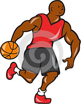 Basketball Player Dribbling Ball Cartoon