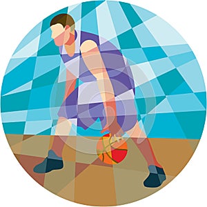 Basketball Player Dribbling Ball Circle Low Polygon