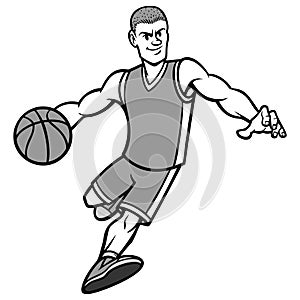 Basketball Player Dribbling Ball Illustration