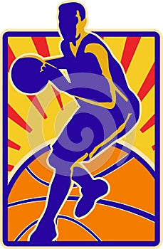 Basketball Player Dribbling Ball Retro photo