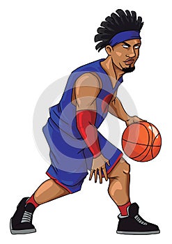 Basketball player dribbling, illustration, vector