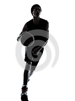 Basketball player dribbling silhouette photo