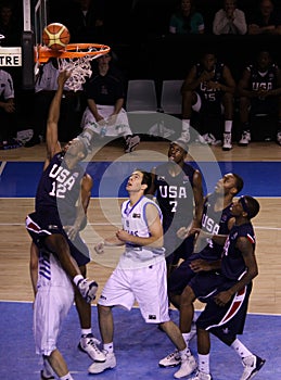 Basketball player dunking