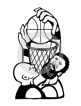 Basketball Player Dunking and Blocking the Ball into Net Retro