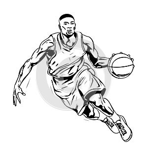 Basketball player emblem sketch hand drawn Vector illustration Sports