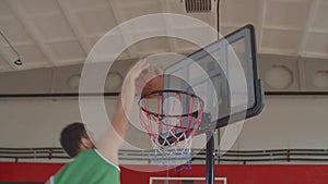 Basketball player failing to score after slam dunk