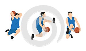 Basketball player. Group of 3 different basketball players in different playing positions