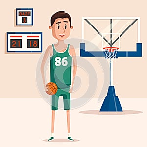 Basketball player holding ball near backboard photo