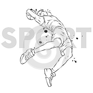 Basketball player jumping with the ball. A guy or a man in shorts and a t-shirt. Sport and basketball. Vector illustration.