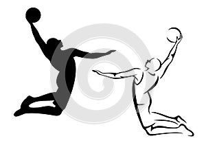 Basketball player jumping black vector silhouette